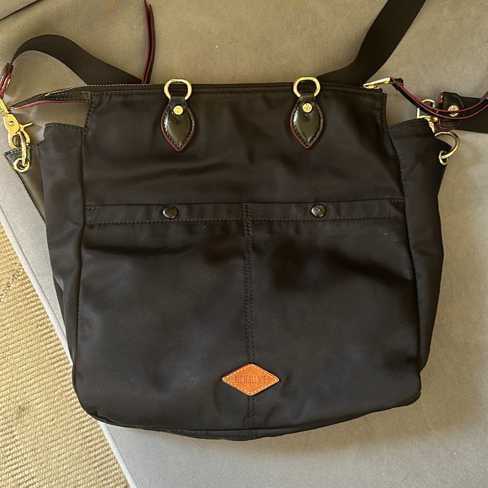 MZ Wallace Nylon Leather Trim Tote sling crossbody bag with red interior